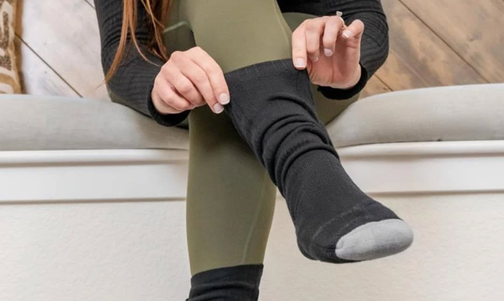 Person wearing heated socks.